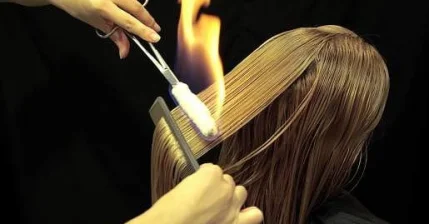 Восстановление волос огнём, стрижка горячими ножницами